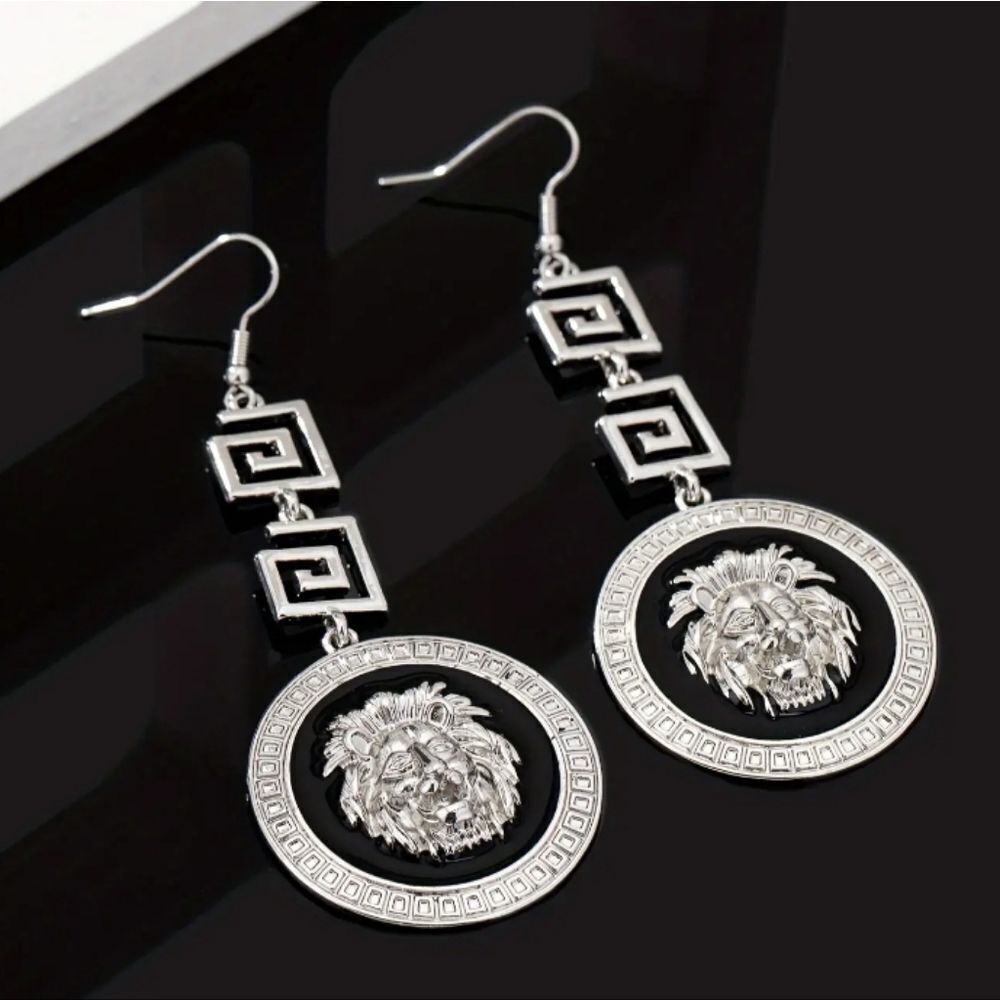 Designer Inspired Silver Lion Earrings